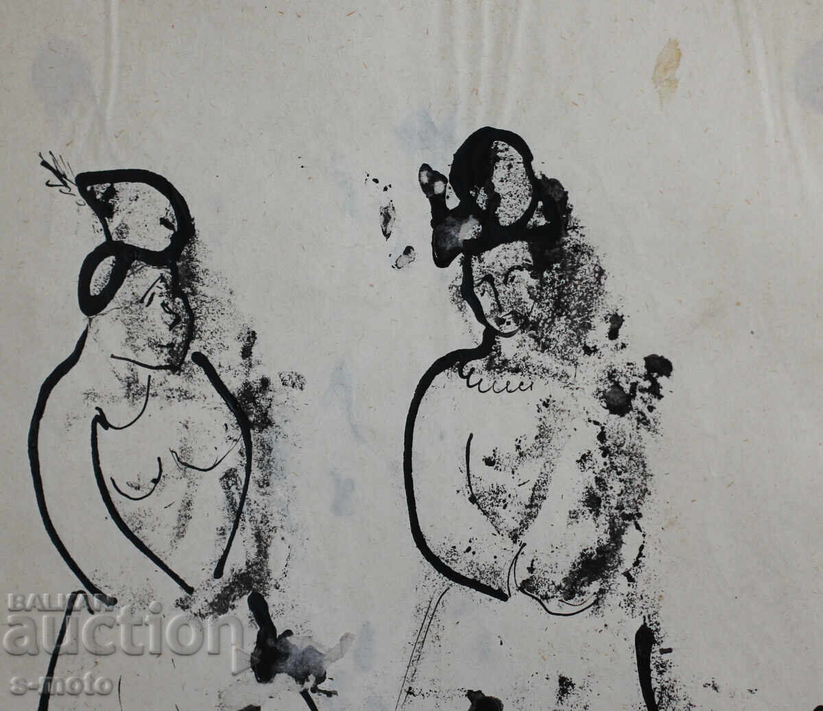 Жени - стара рисунка туш, средата на 20 - ти век - 5