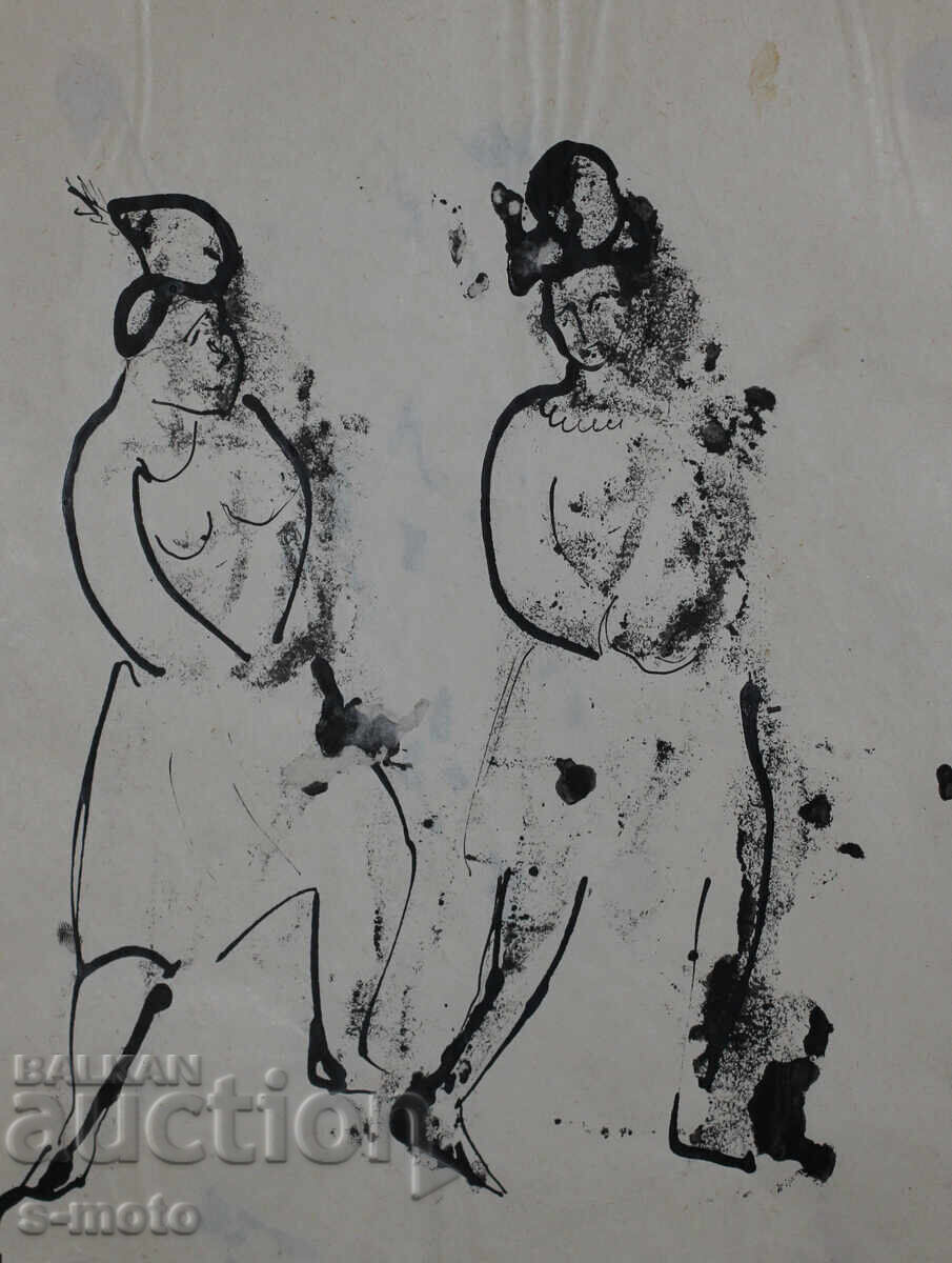 Жени - стара рисунка туш, средата на 20 - ти век