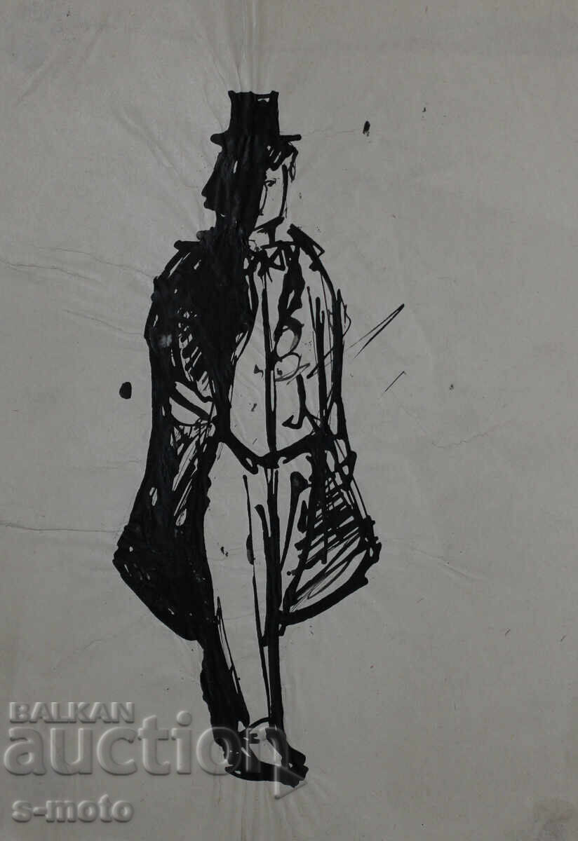 Стара рисунка туш, портрет, средата на 20 - ти век с цена 180.00 лв. | € 92.03