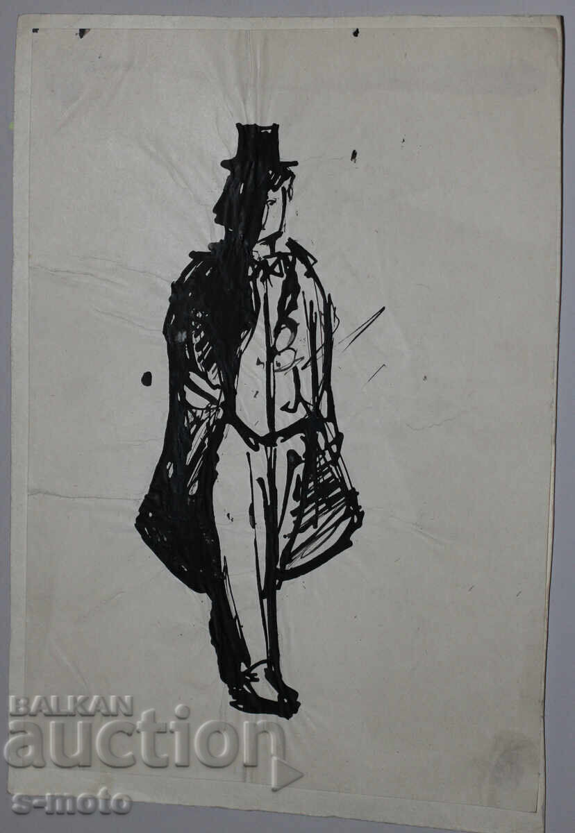 Доставка на Стара рисунка туш, портрет, средата на 20 - ти век