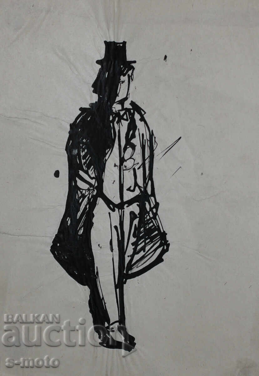 Стара рисунка туш, портрет, средата на 20 - ти век