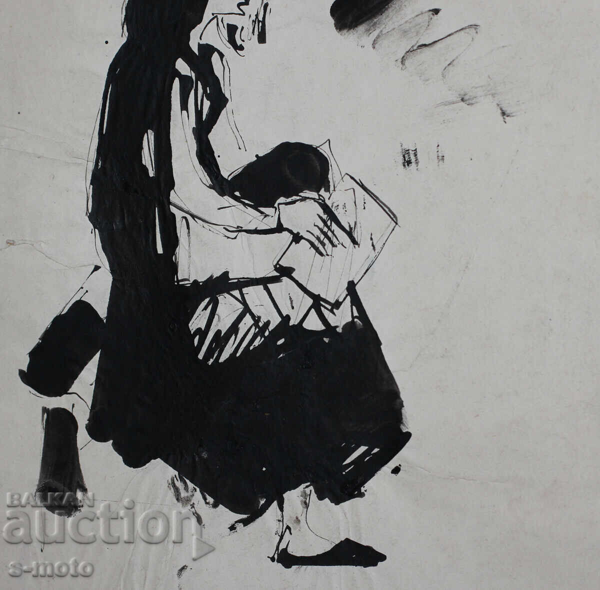 Παλιά μελανογραφία, καθισμένη γυναίκα, μέσα 20ου αιώνα - 6