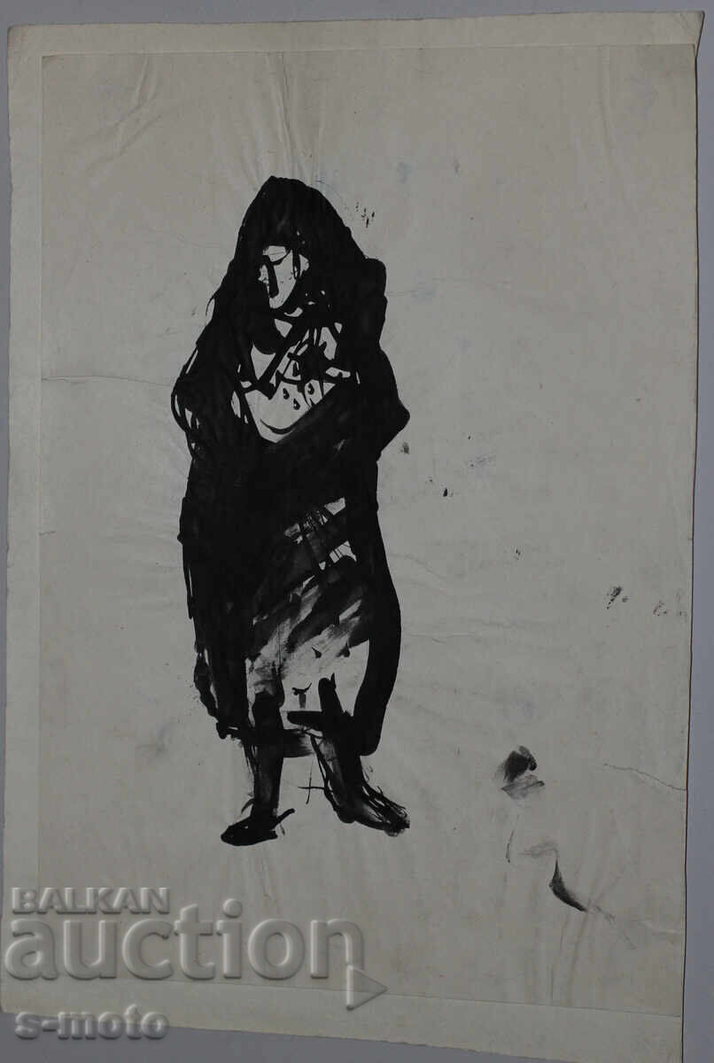 Аукцион Стара рисунка туш, жена, средата на 20 - ти век