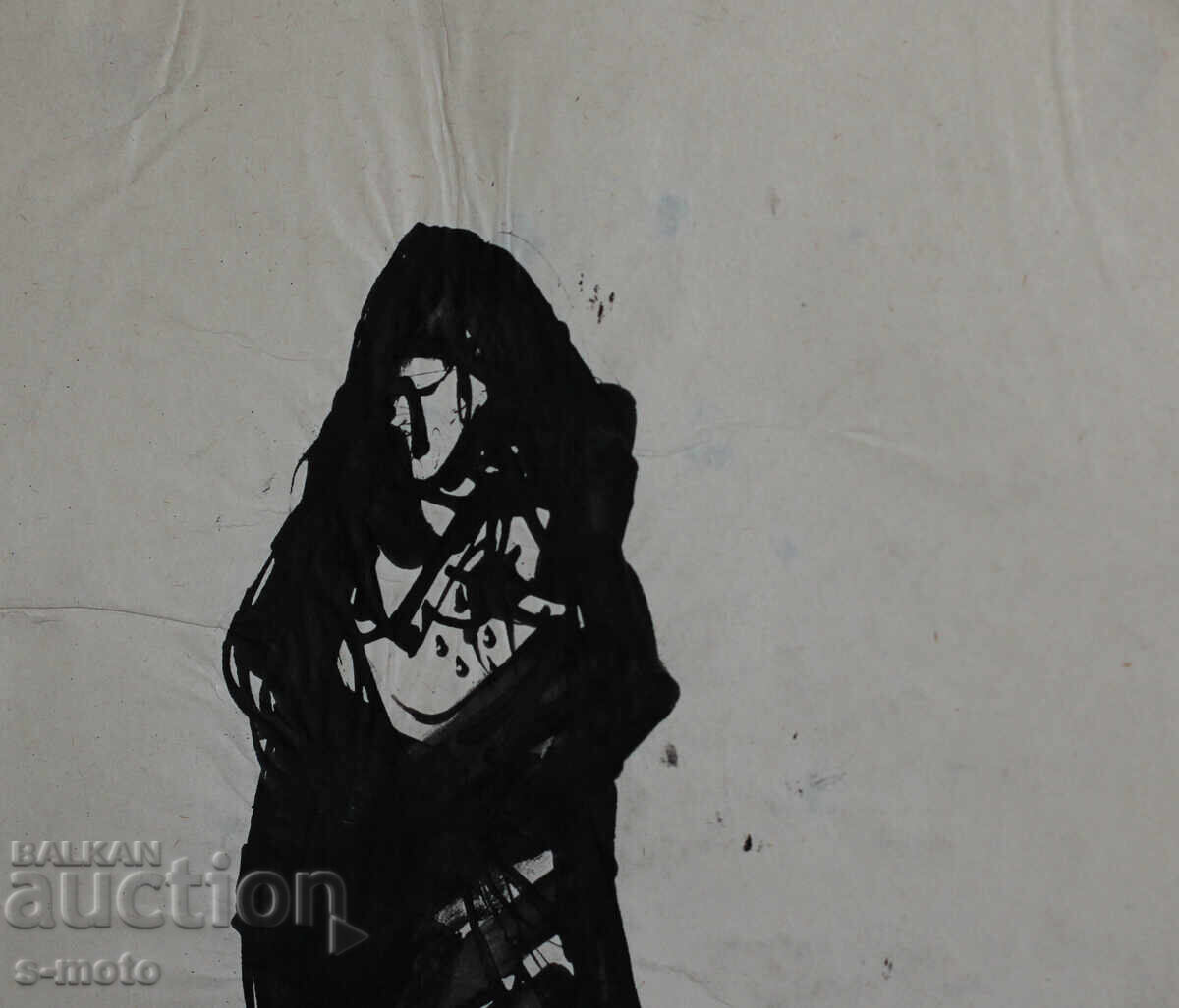 Доставка на Стара рисунка туш, жена, средата на 20 - ти век