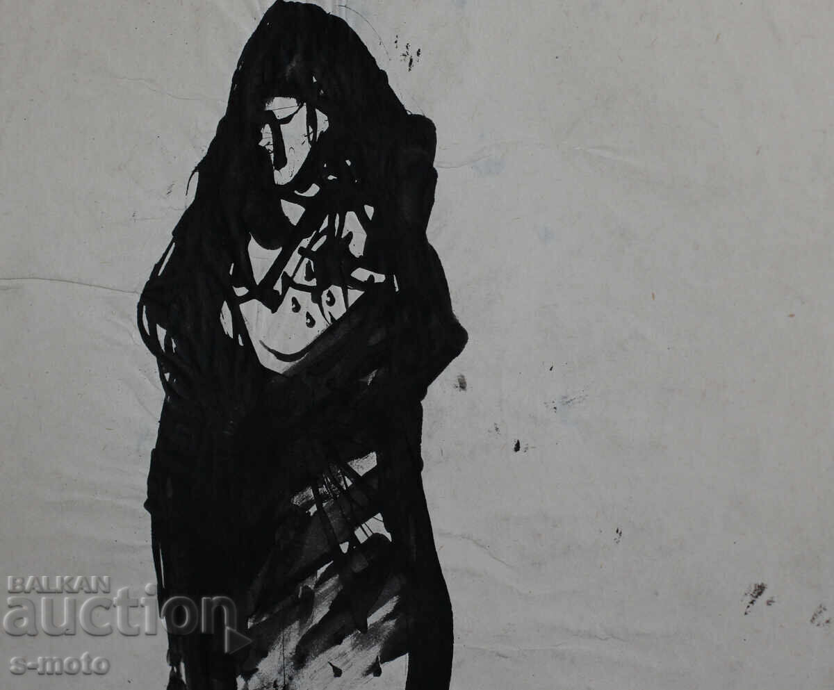 Стара рисунка туш, жена, средата на 20 - ти век - 5