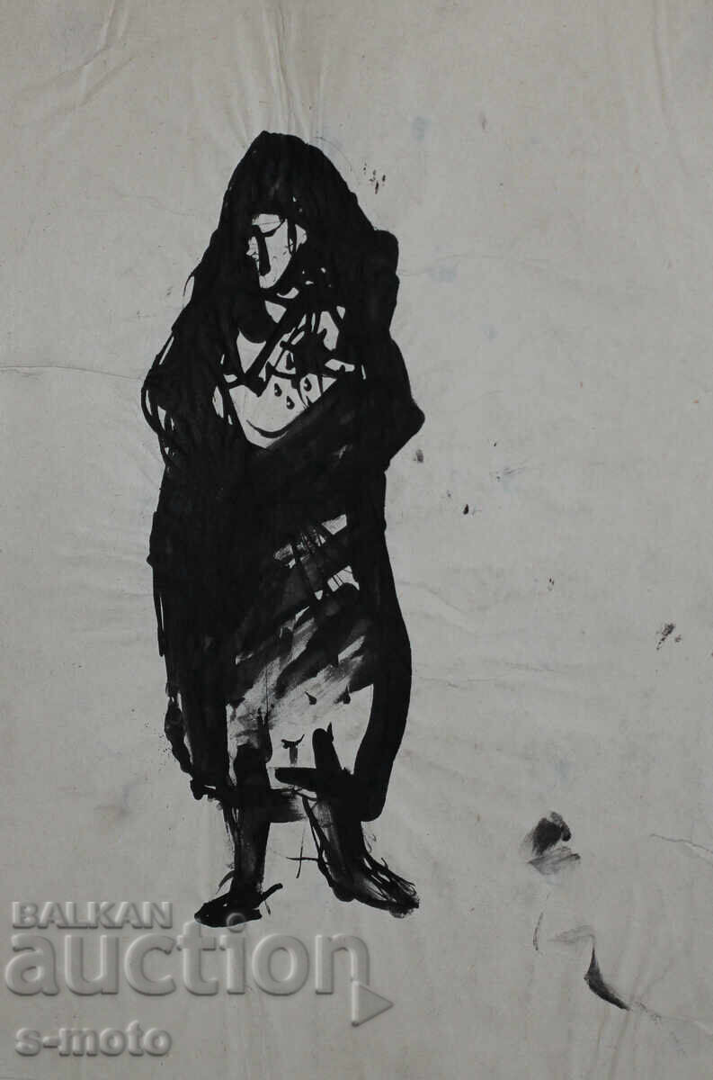 Стара рисунка туш, жена, средата на 20 - ти век