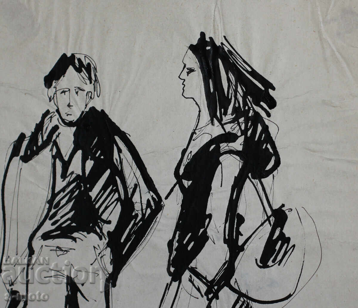 Παράδοση Παλιά ζωγραφιά με μελάνι, φιγούρες, μέσα 20ου αιώνα