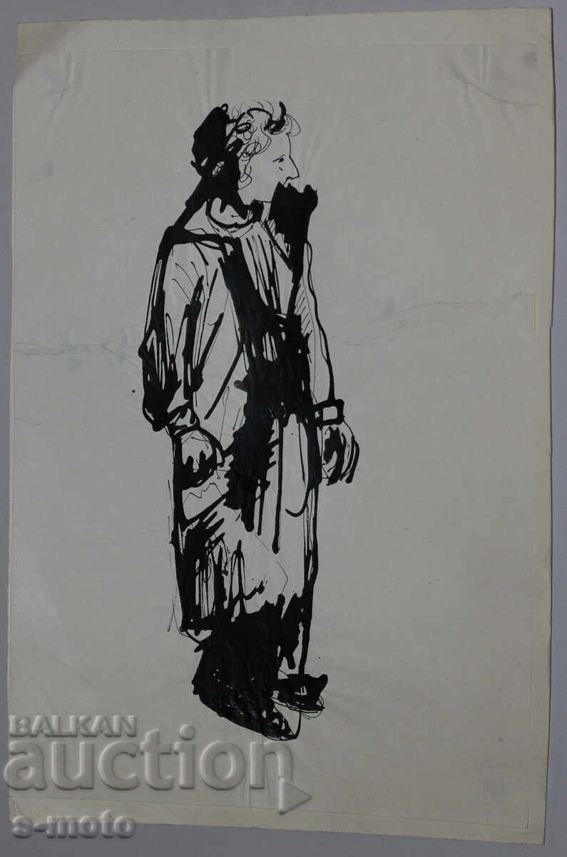 Παράδοση Παλιά μελάνη, πορτρέτο άνδρα, μέσα 20ου αιώνα