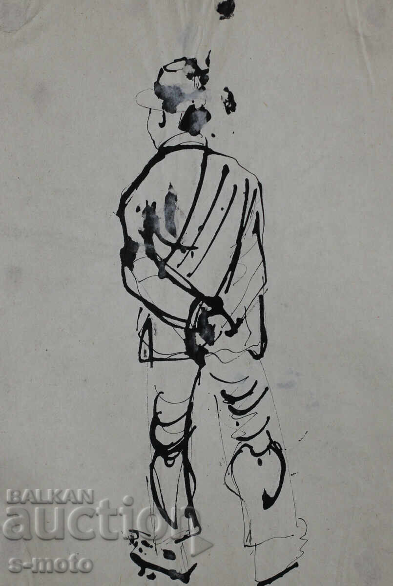 Стара рисунка туш, портрет на мъж, средата на 20 - ти век с цена 180.00 лв. | € 92.03 Стара рисунка туш, портрет на мъж, средата на 20 - ти век с цена 180.00 лв. | € 92.03