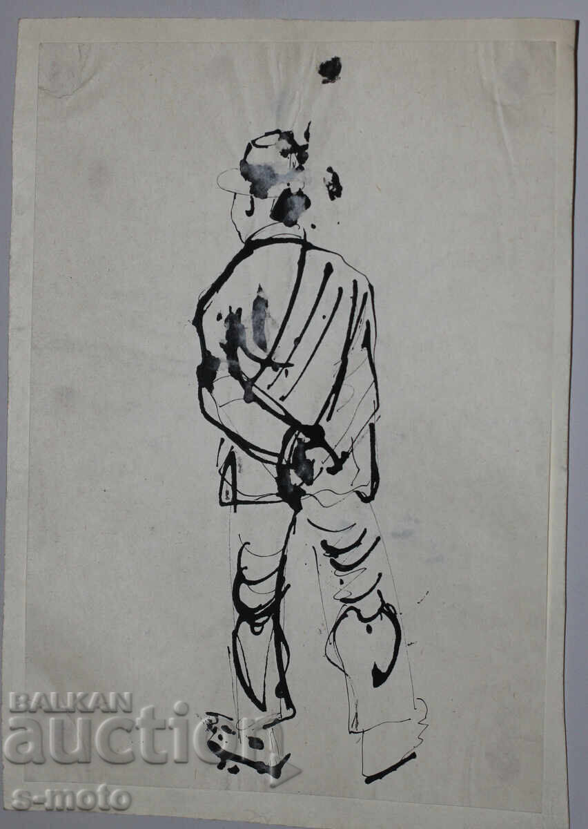 Аукцион Стара рисунка туш, портрет на мъж, средата на 20 - ти век Аукцион Стара рисунка туш, портрет на мъж, средата на 20 - ти век