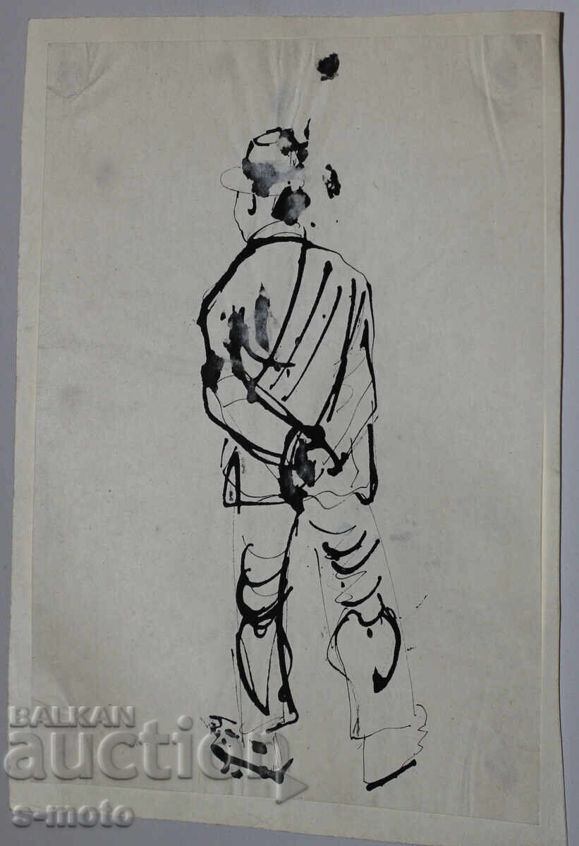 Доставка на Стара рисунка туш, портрет на мъж, средата на 20 - ти век Доставка на Стара рисунка туш, портрет на мъж, средата на 20 - ти век