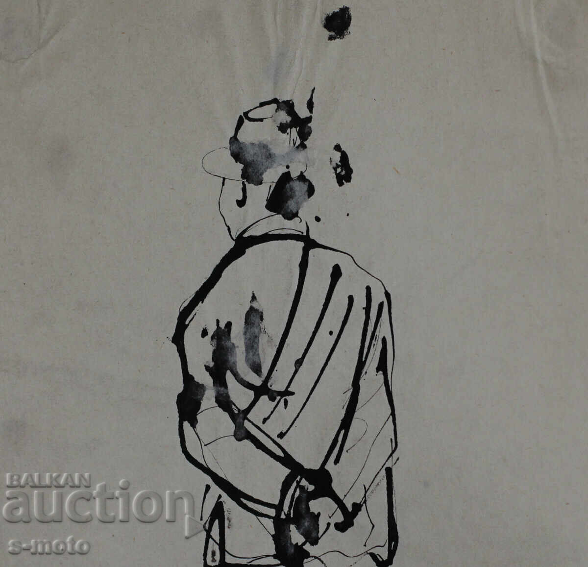 Стара рисунка туш, портрет на мъж, средата на 20 - ти век - 5 Стара рисунка туш, портрет на мъж, средата на 20 - ти век - 5