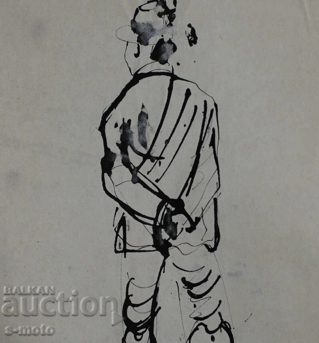 Стара рисунка туш, портрет на мъж, средата на 20 - ти век - 6 Стара рисунка туш, портрет на мъж, средата на 20 - ти век - 6