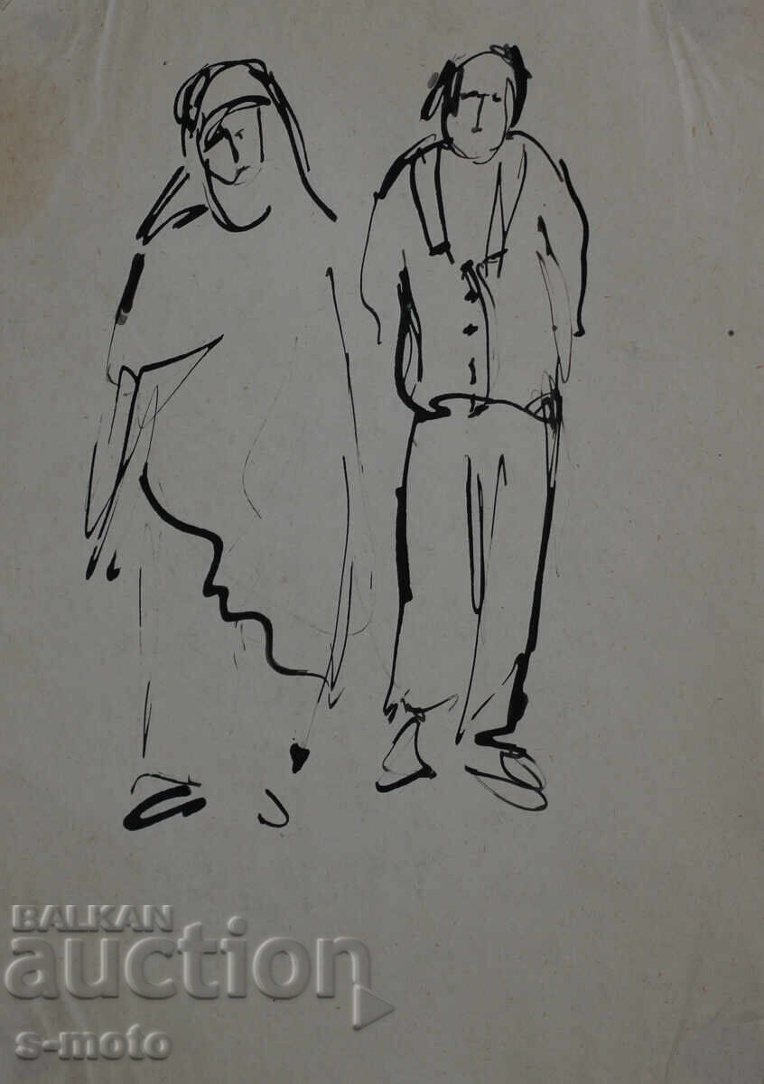 Стара рисунка туш, фигури, средата на 20 - ти век с цена 180.00 лв. | € 92.03 Стара рисунка туш, фигури, средата на 20 - ти век с цена 180.00 лв. | € 92.03