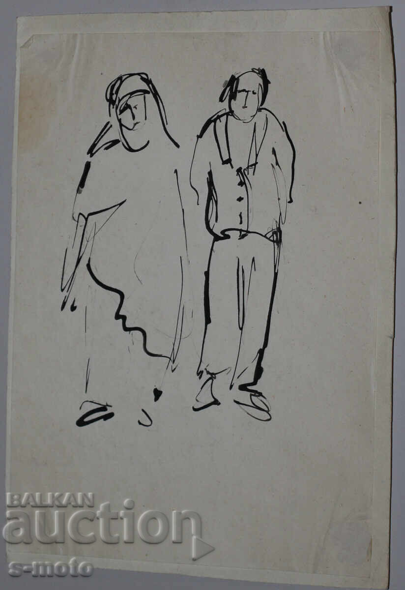 Доставка на Стара рисунка туш, фигури, средата на 20 - ти век Доставка на Стара рисунка туш, фигури, средата на 20 - ти век