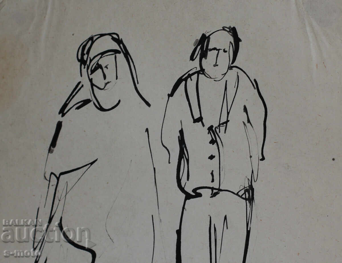 Стара рисунка туш, фигури, средата на 20 - ти век - 5 Стара рисунка туш, фигури, средата на 20 - ти век - 5