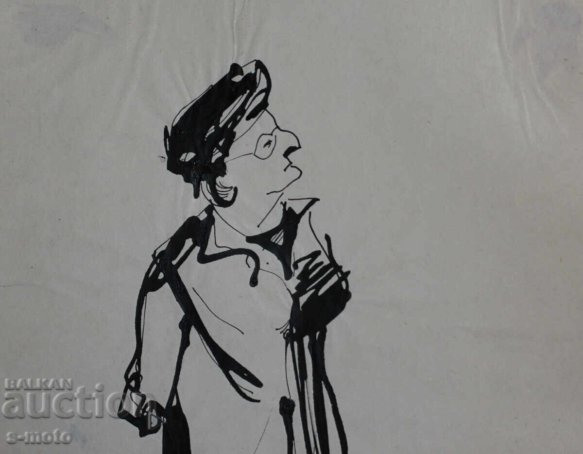 Old ink drawing, portrait of a woman, mid-20th century - 5 Old ink drawing, portrait of a woman, mid-20th century - 5