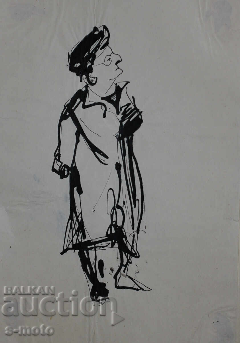 Old ink drawing, portrait of a woman, mid-20th century Old ink drawing, portrait of a woman, mid-20th century