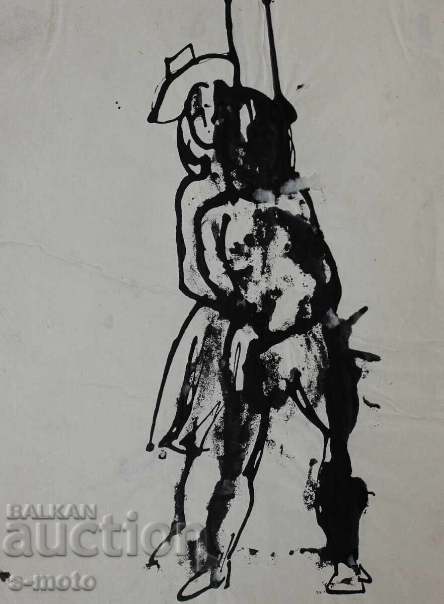 Παλιά ζωγραφιά με μελάνι, φιγούρες, μέσα 20ου αιώνα με τιμή 180.00 BGN | € 92.03