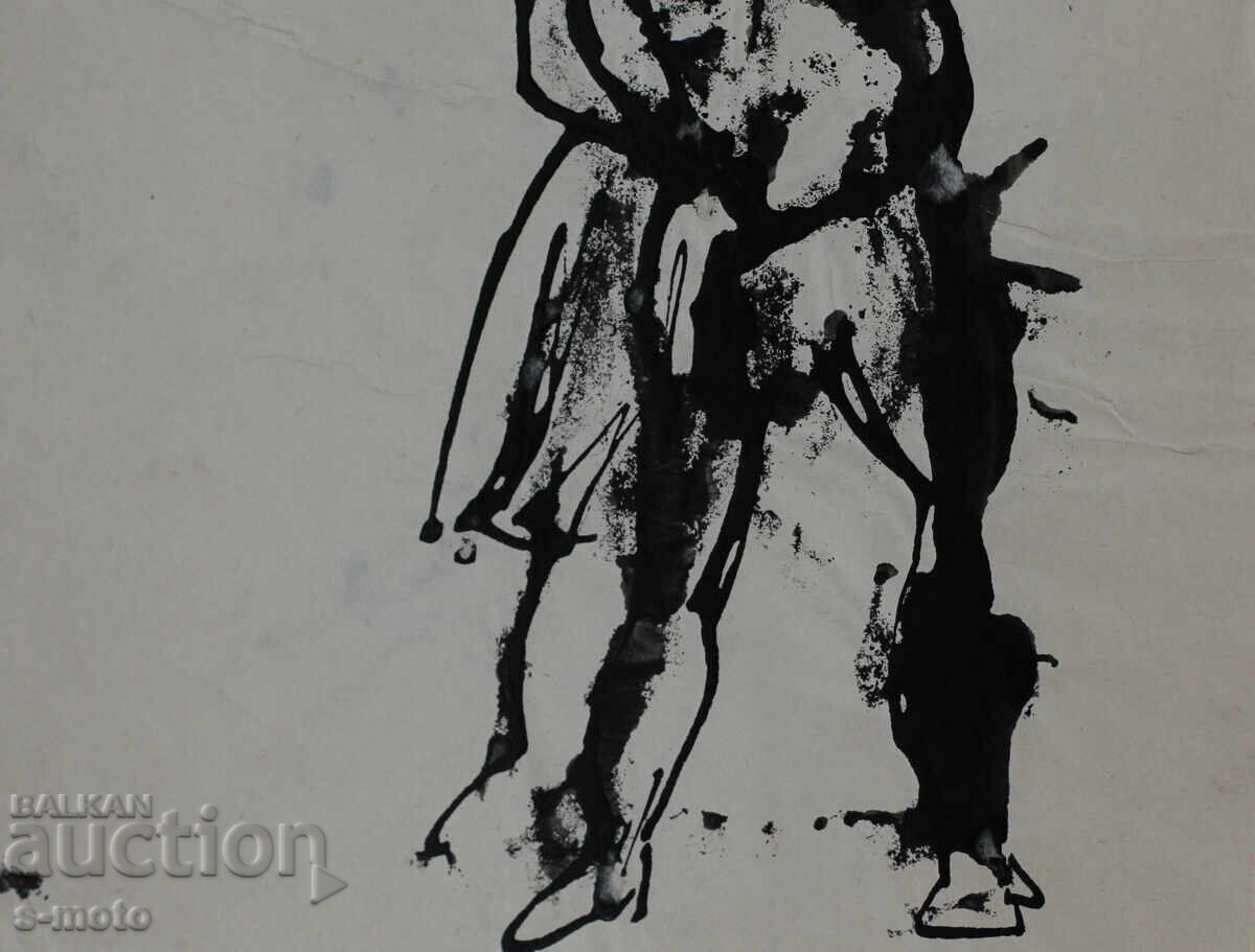 Παλιά ζωγραφιά με μελάνι, φιγούρες, μέσα 20ου αιώνα - 7