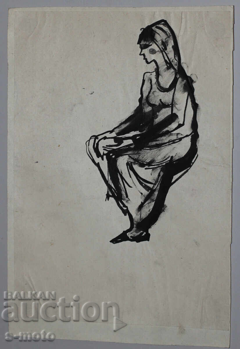 Аукцион Стара рисунка туш, портрет на жена, средата на 20 - ти век