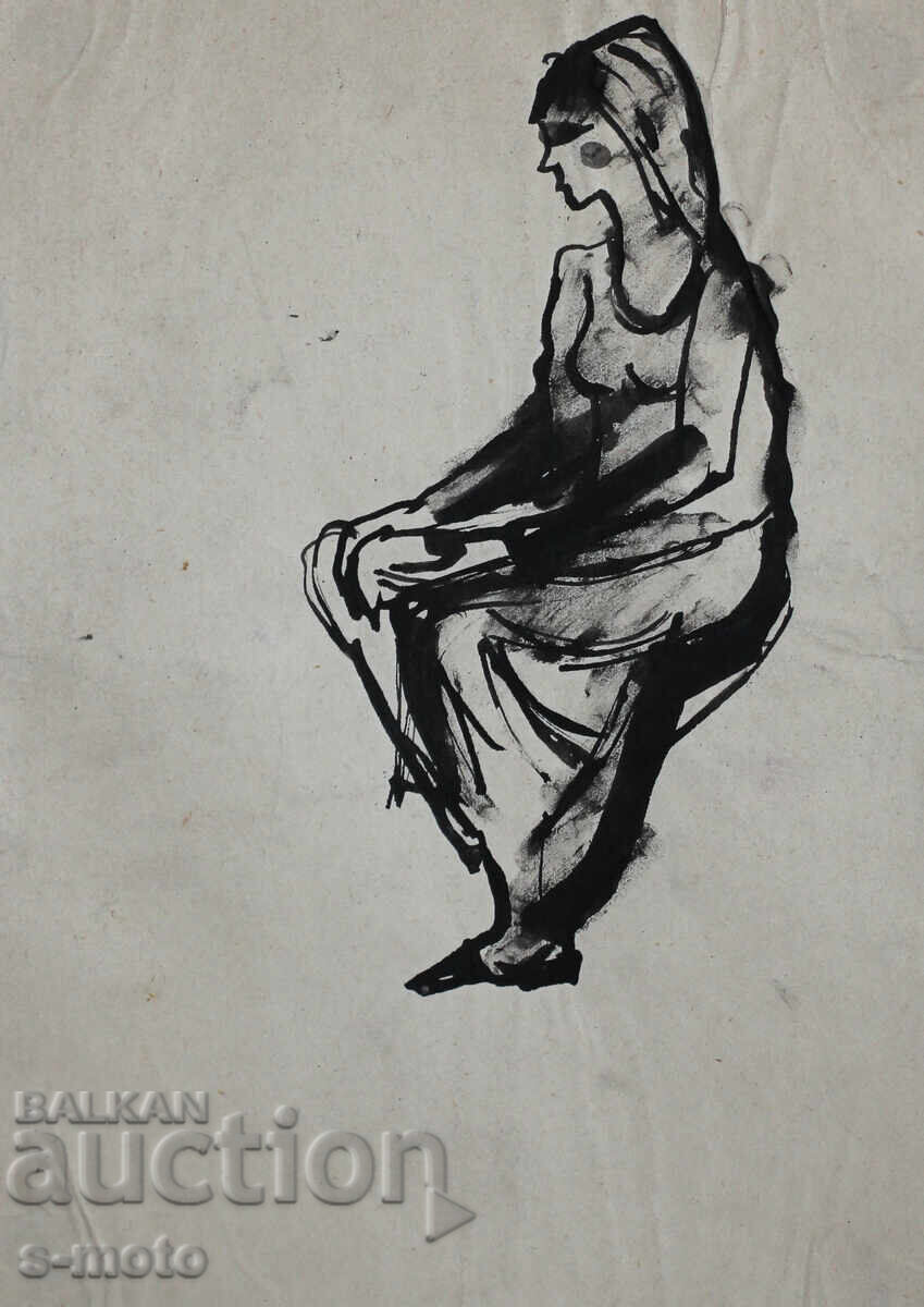 Стара рисунка туш, портрет на жена, средата на 20 - ти век