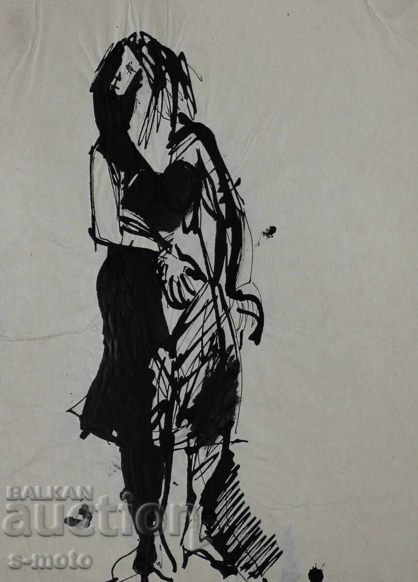 Стара рисунка туш, портрет на жена, средата на 20 - ти век с цена 180.00 лв. | € 92.03