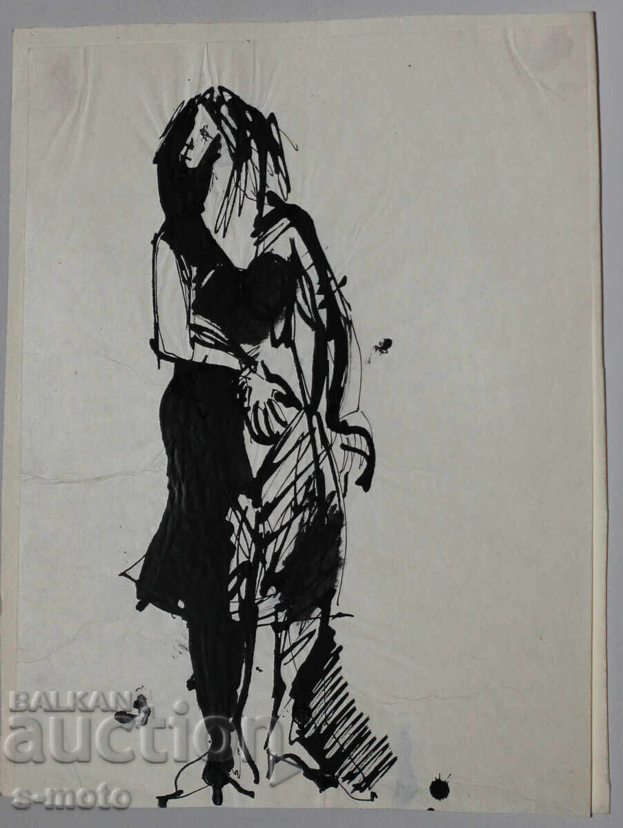 Аукцион Стара рисунка туш, портрет на жена, средата на 20 - ти век