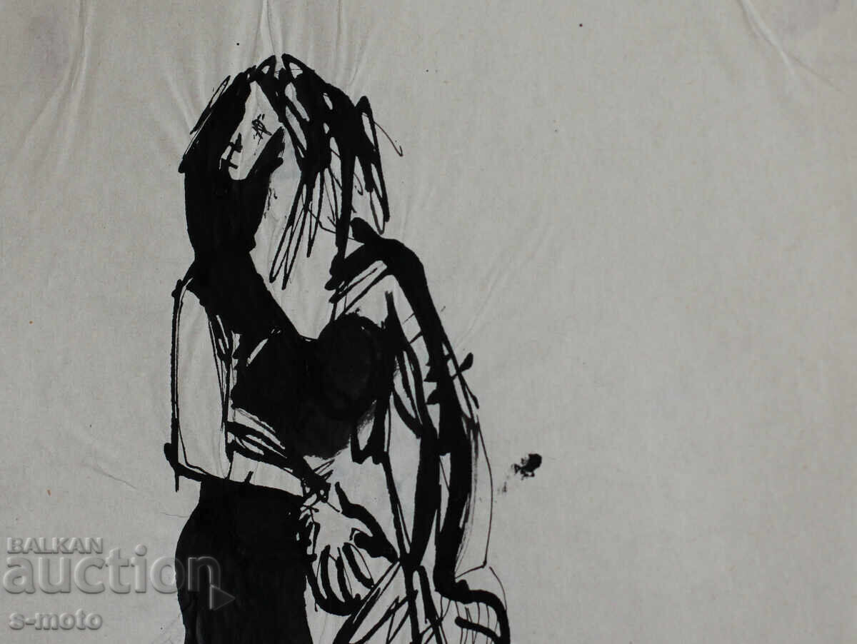 Доставка на Стара рисунка туш, портрет на жена, средата на 20 - ти век