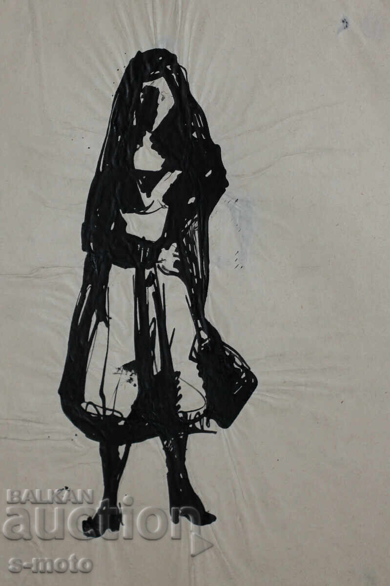 Old ink drawing, portrait of a woman, mid-20th century with price 180.00 BGN | € 92.03