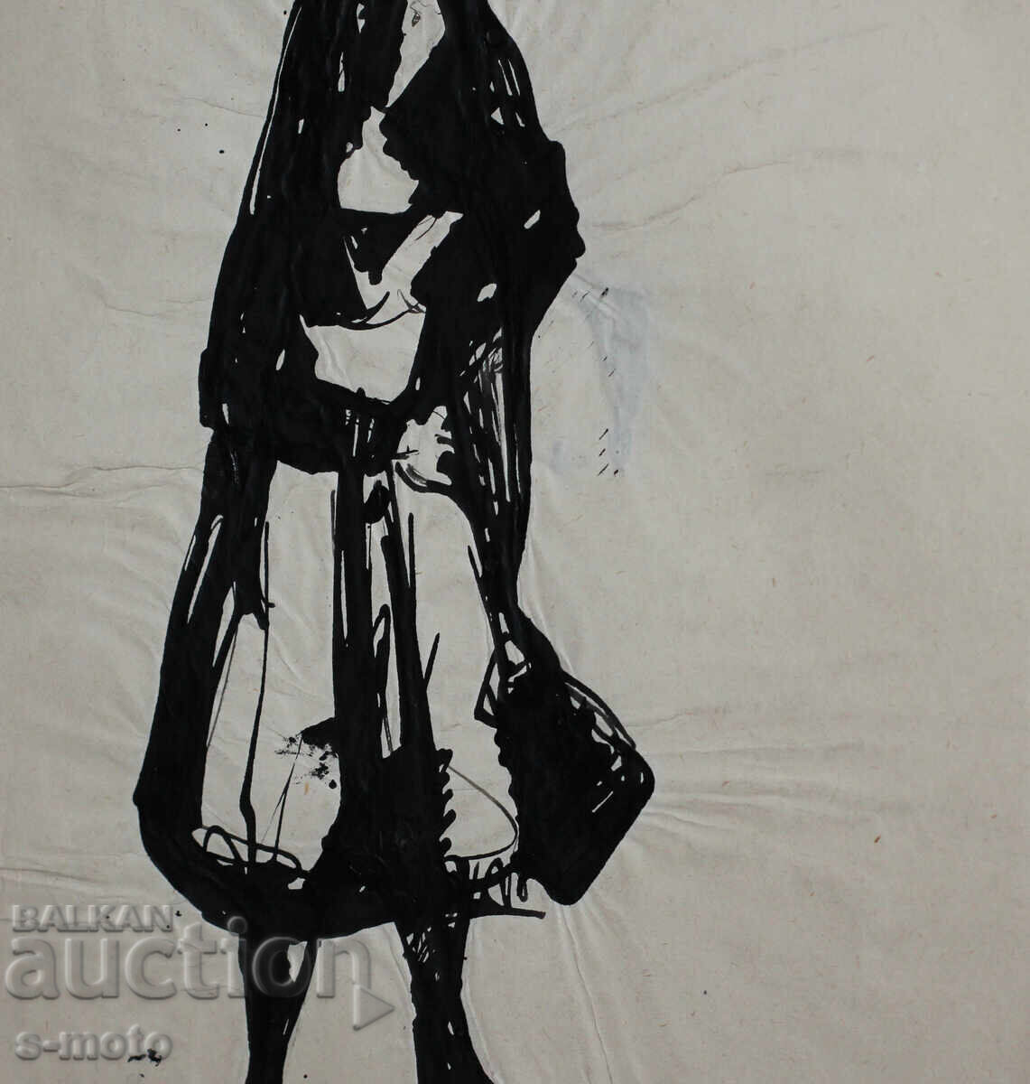 Old ink drawing, portrait of a woman, mid-20th century - 6