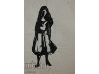 Παλιά μελάνι σχέδιο, πορτρέτο γυναίκας, μέσα του 20ου αιώνα