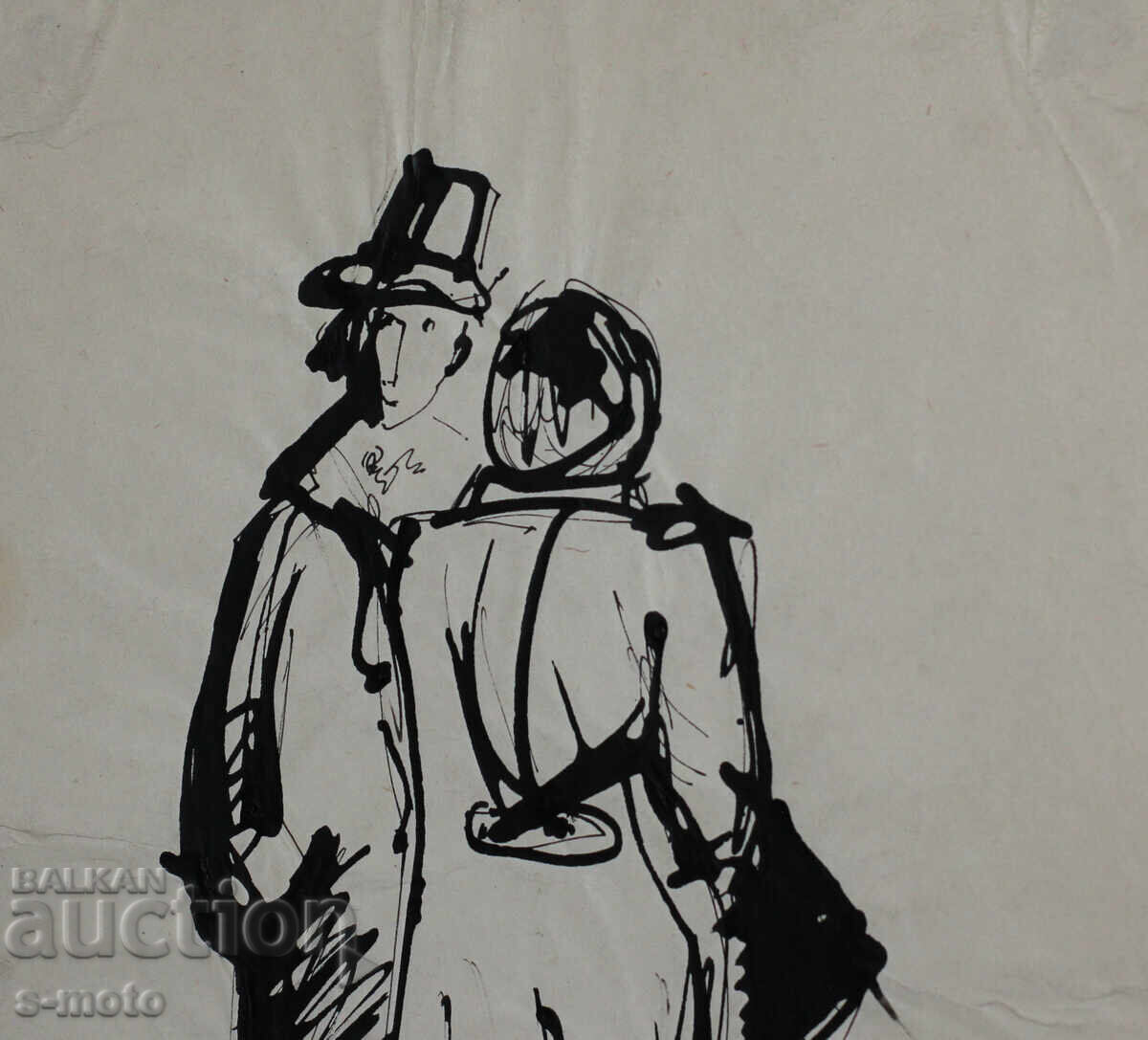 Old ink drawing, figures, mid-20th century - 5 Old ink drawing, figures, mid-20th century - 5