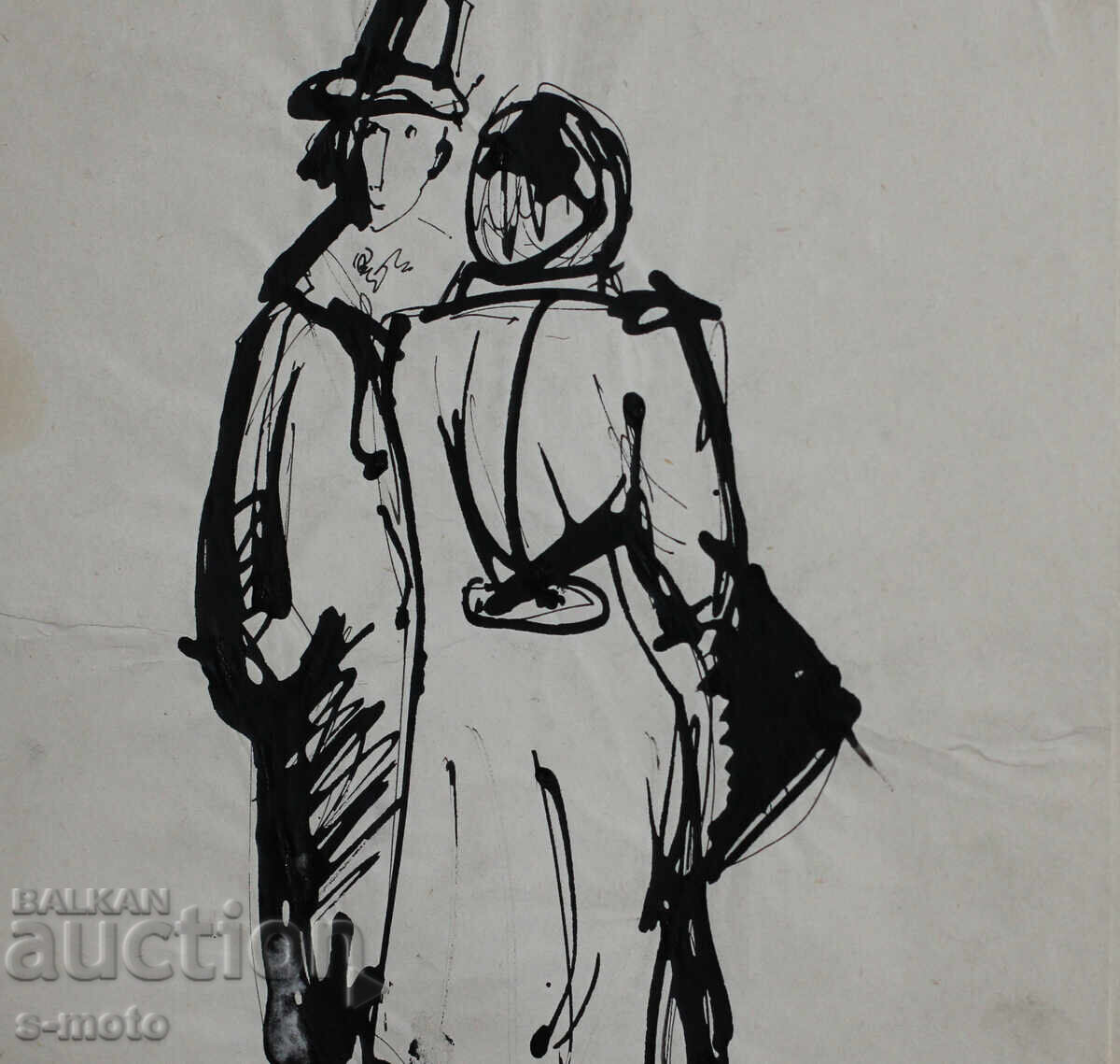 Old ink drawing, figures, mid-20th century - 6 Old ink drawing, figures, mid-20th century - 6