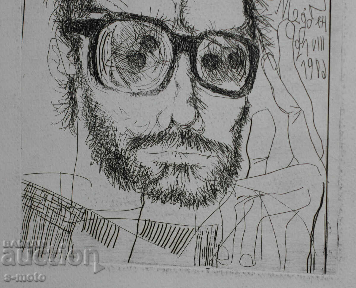 Grafică Ivan Gazdov, gravură în tehnica acului, autoportret - 7