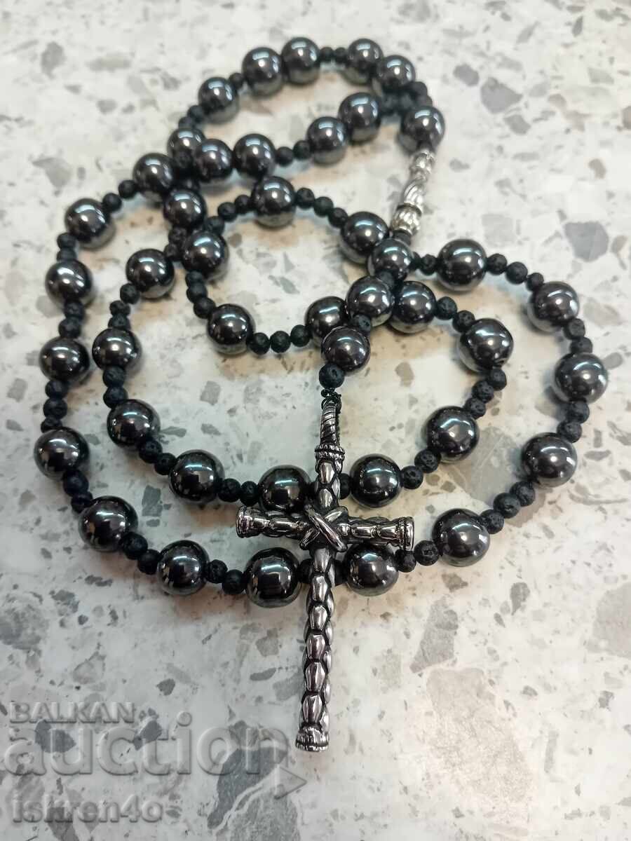 Răstignire, Colier, Colier Bărbați Hematit/Lapis Lazuli Răstignire, Colier, Colier Bărbați Hematit/Lapis Lazuli