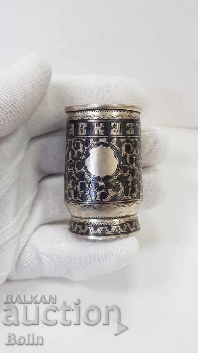 Рядка руска царска сребърна чашка за водка Кавказъ 84 пр. - 7