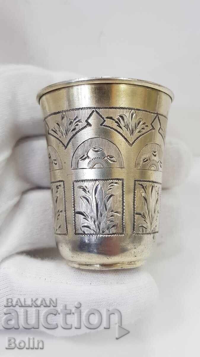 Рядка руска сребърна позлатена чашка за водка 84пр. В.С 1883 - 6 Рядка руска сребърна позлатена чашка за водка 84пр. В.С 1883 - 6