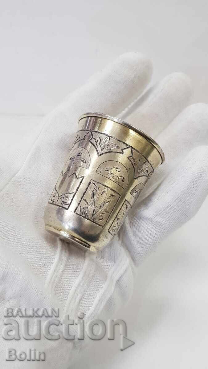 Рядка руска сребърна позлатена чашка за водка 84пр. В.С 1883 - 7 Рядка руска сребърна позлатена чашка за водка 84пр. В.С 1883 - 7