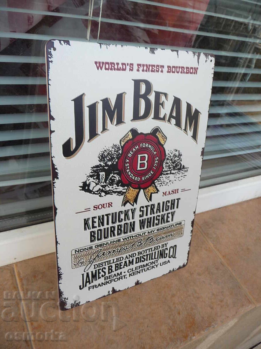 Метална табела уиски бърбън Jim Beam Bourbon бял етикет печа с цена 18.00 лв. | € 9.20