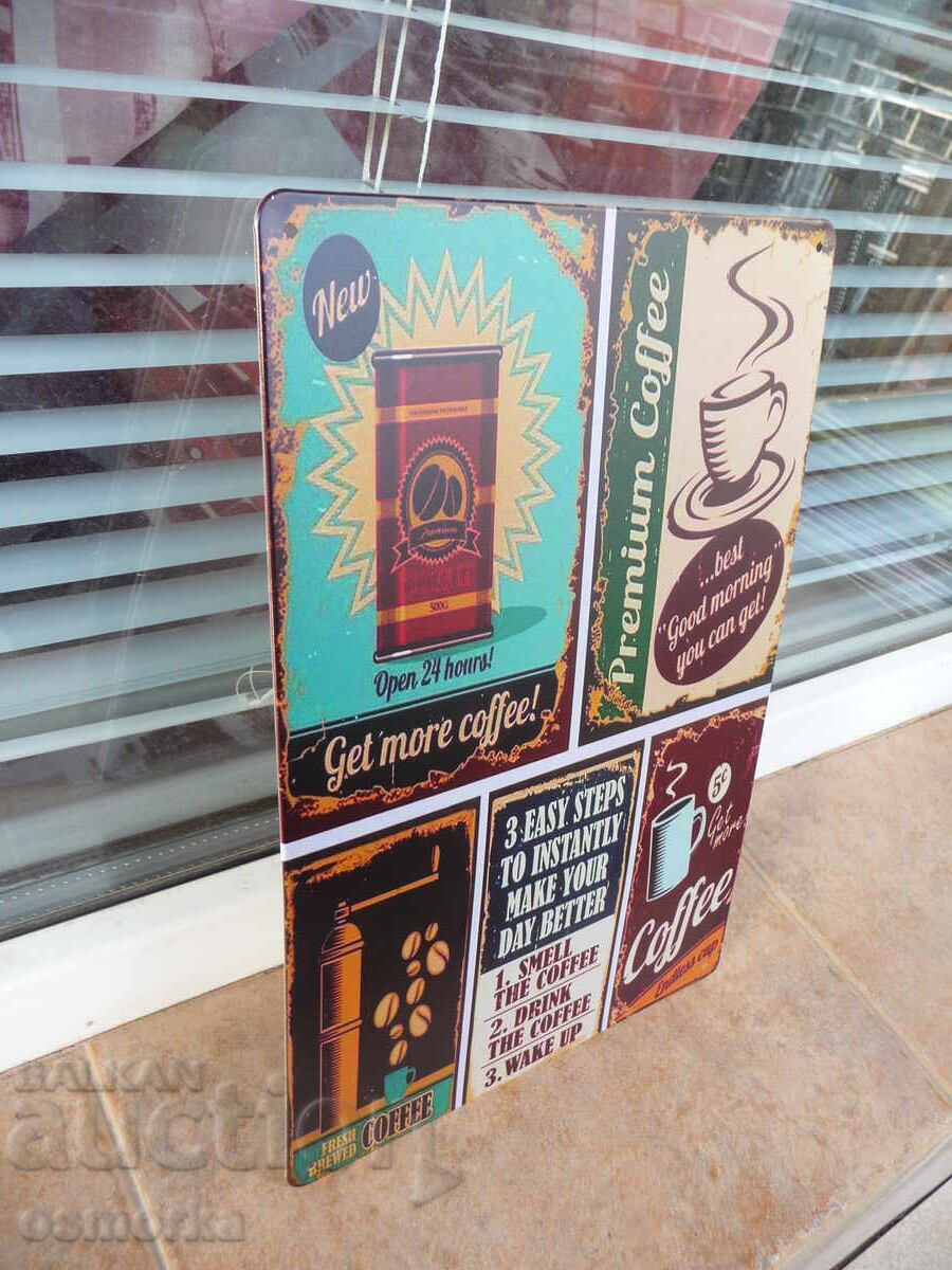 Метална табела кафе колаж кафемелачка пий кафенце повече каф с цена 18.00 лв. | € 9.20