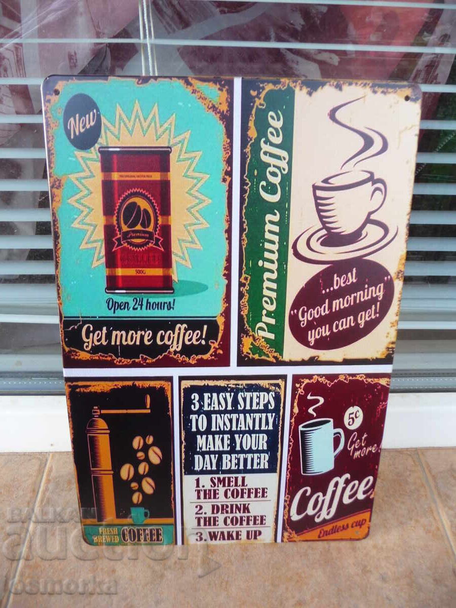 Метална табела кафе колаж кафемелачка пий кафенце повече каф