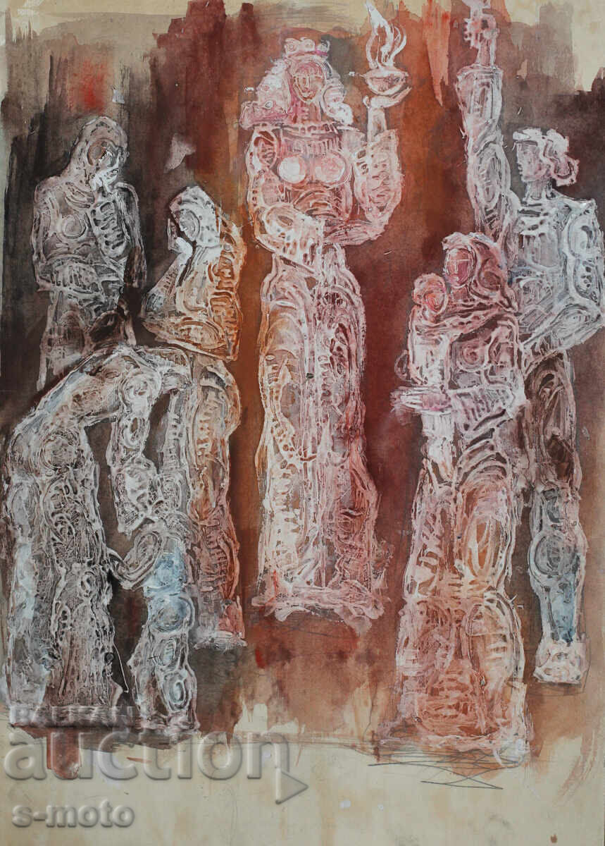 Πίνακας δεύτερου μισού του 20ού αιώνα, εικονιστική σύνθεση με τιμή 300.00 BGN | € 153.39 Πίνακας δεύτερου μισού του 20ού αιώνα, εικονιστική σύνθεση με τιμή 300.00 BGN | € 153.39