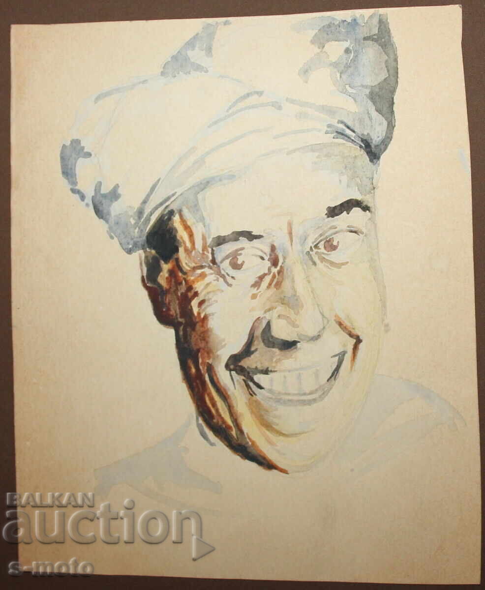 Licitație Tablou vechi acuarelă portret