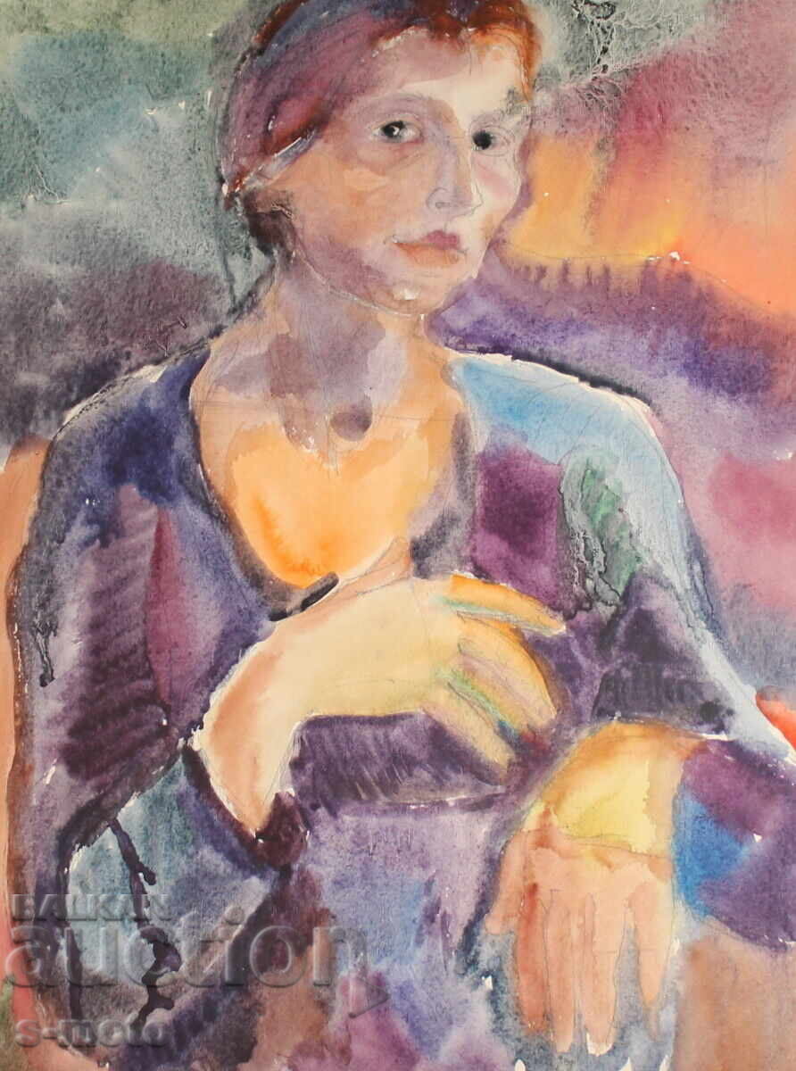 Έργο ζωγραφικής με ακουαρέλα, γυναικείο πορτρέτο Έργο ζωγραφικής με ακουαρέλα, γυναικείο πορτρέτο