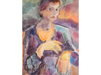 Pictură acuarelă portret feminin