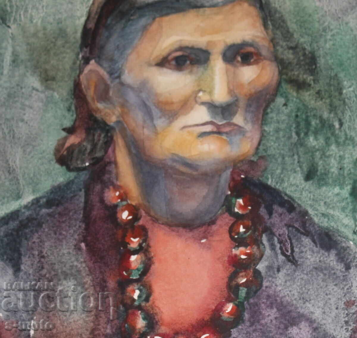 Watercolor painting portrait of a woman with a headscarf - 5