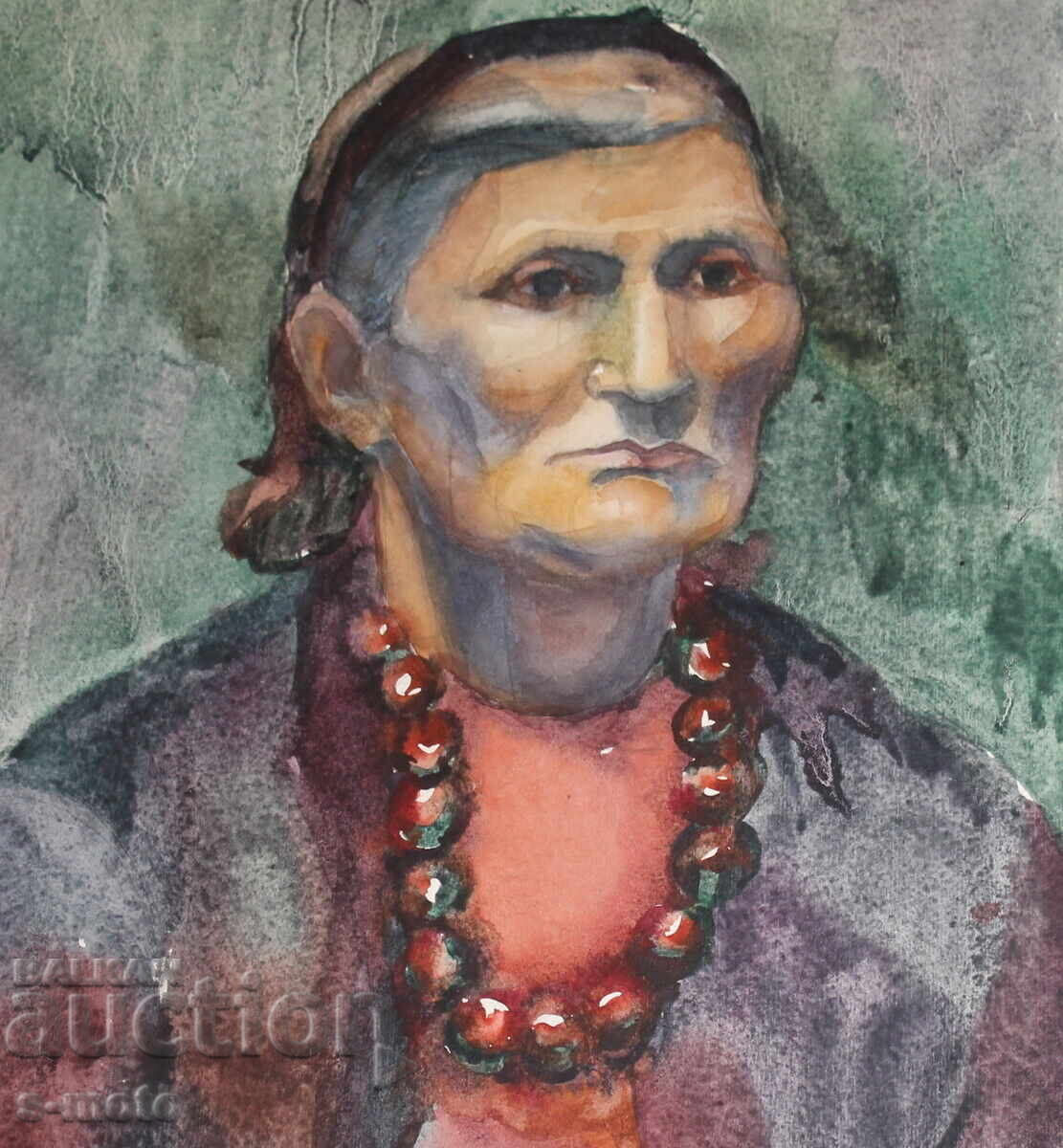 Watercolor painting portrait of a woman with a headscarf - 6