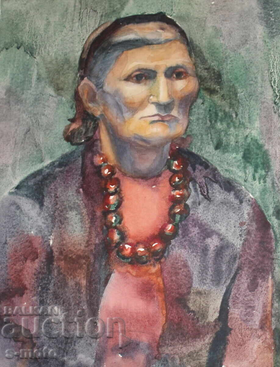 Watercolor painting portrait of a woman with a headscarf - 7