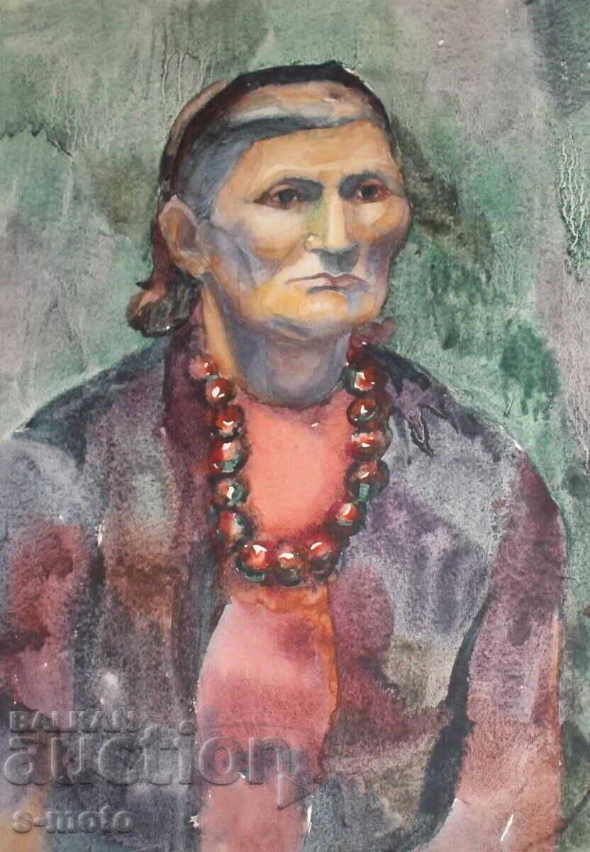 Watercolor painting portrait of a woman with a headscarf